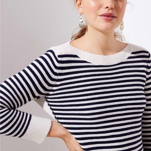 LOFT Striped Stitchy Boatneck Sweater S